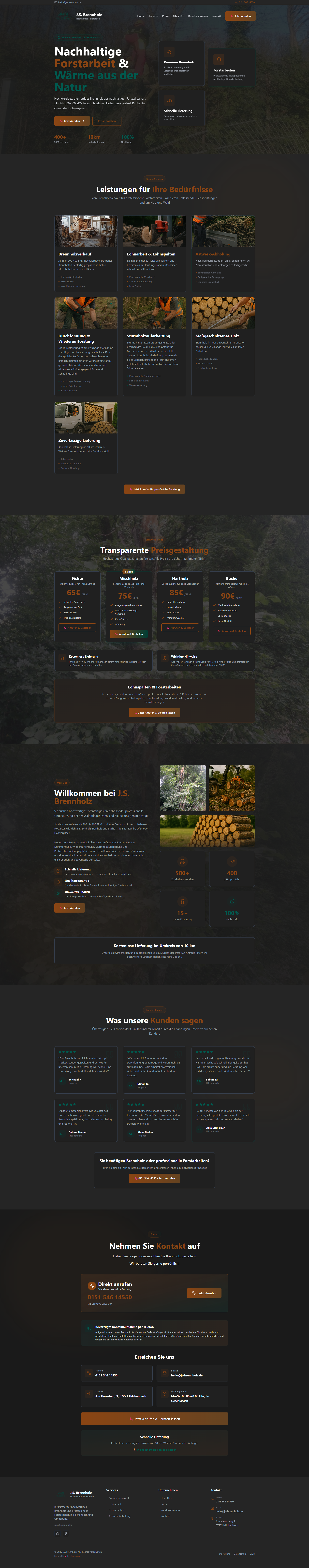 J.S. Brennholz - Überarbeitete Website mit KI Screenshot